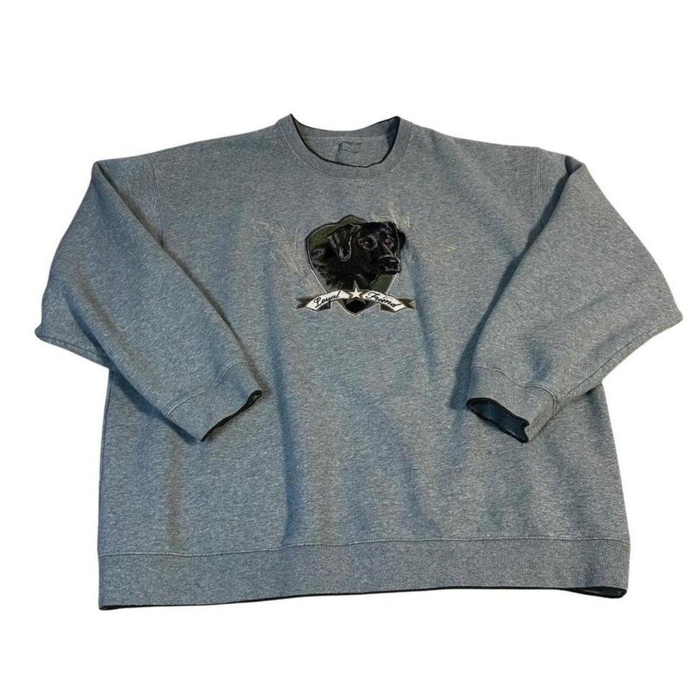 Loft & Barrow Gray Black Lab Dog Embroidered Crewneck Sweatshirt XL